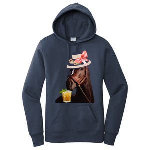 Funny Horse Derby Party Blue Classic Fit Round Women's Pullover Hoodie