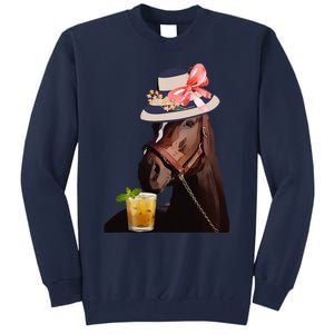 Funny Horse Derby Party Blue Classic Fit Round Tall Sweatshirt