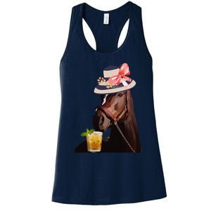 Funny Horse Derby Party Blue Classic Fit Round Women's Racerback Tank