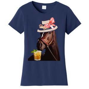 Funny Horse Derby Party Blue Classic Fit Round Women's T-Shirt