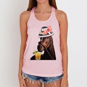 Funny Horse Derby Party Blue Classic Fit Round Women's Knotted Racerback Tank