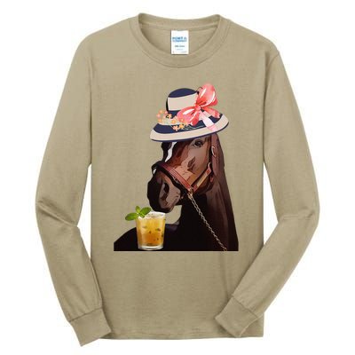 Funny Horse Derby Party Blue Classic Fit Round Tall Long Sleeve T-Shirt