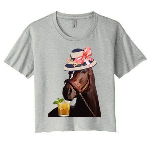 Funny Horse Derby Party Blue Classic Fit Round Women's Crop Top Tee