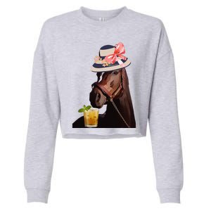 Funny Horse Derby Party Blue Classic Fit Round Cropped Pullover Crew