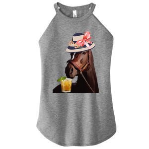 Funny Horse Derby Party Blue Classic Fit Round Women's Perfect Tri Rocker Tank