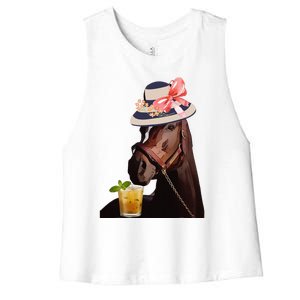 Funny Horse Derby Party Blue Classic Fit Round Women's Racerback Cropped Tank