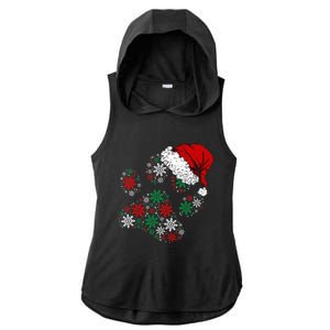 Festive Holiday Dog Paws with Santa Hat and Snowflake Lights Ladies PosiCharge Tri-Blend Wicking Draft Hoodie Tank