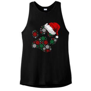 Festive Holiday Dog Paws with Santa Hat and Snowflake Lights Ladies PosiCharge Tri-Blend Wicking Tank