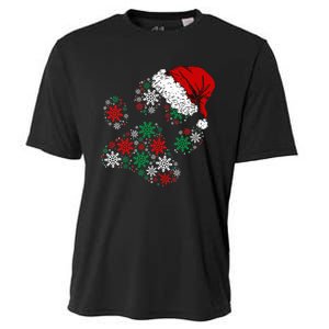 Festive Holiday Dog Paws with Santa Hat and Snowflake Lights Cooling Performance Crew T-Shirt