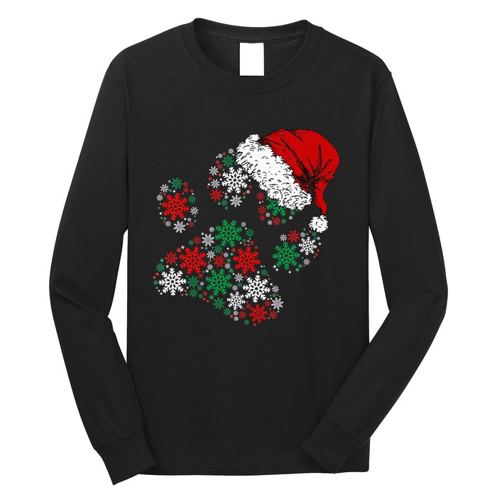 Festive Holiday Dog Paws with Santa Hat and Snowflake Lights Long Sleeve Shirt