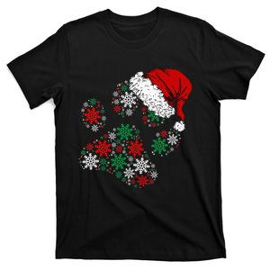 Festive Holiday Dog Paws with Santa Hat and Snowflake Lights T-Shirt