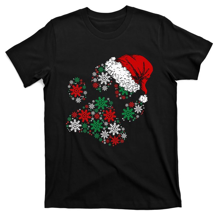 Festive Holiday Dog Paws with Santa Hat and Snowflake Lights T-Shirt