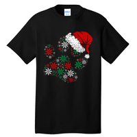 Festive Holiday Dog Paws with Santa Hat and Snowflake Lights Tall T-Shirt