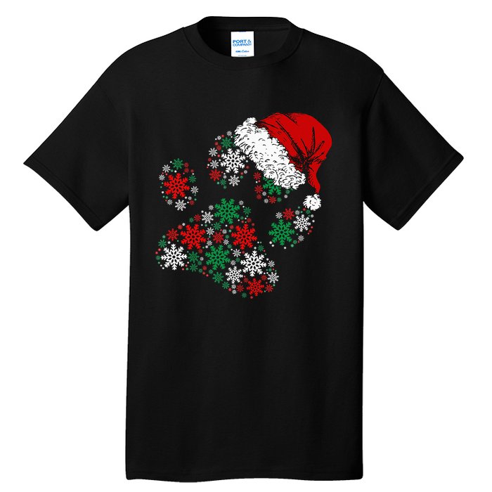 Festive Holiday Dog Paws with Santa Hat and Snowflake Lights Tall T-Shirt