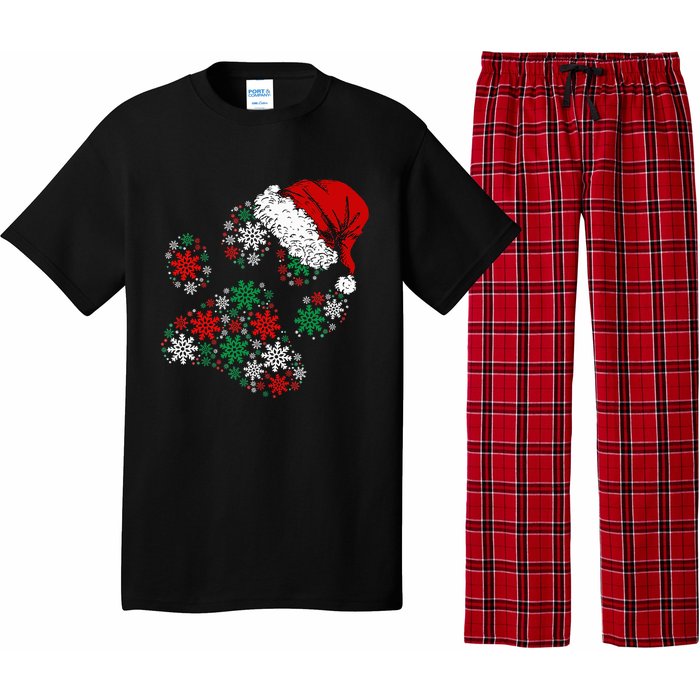 Festive Holiday Dog Paws with Santa Hat and Snowflake Lights Pajama Set