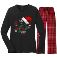 Festive Holiday Dog Paws with Santa Hat and Snowflake Lights Women's Long Sleeve Flannel Pajama Set 