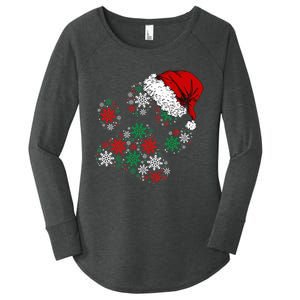 Festive Holiday Dog Paws with Santa Hat and Snowflake Lights Women's Perfect Tri Tunic Long Sleeve Shirt