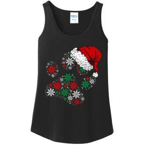 Festive Holiday Dog Paws with Santa Hat and Snowflake Lights Ladies Essential Tank