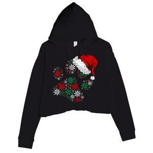 Festive Holiday Dog Paws with Santa Hat and Snowflake Lights Crop Fleece Hoodie