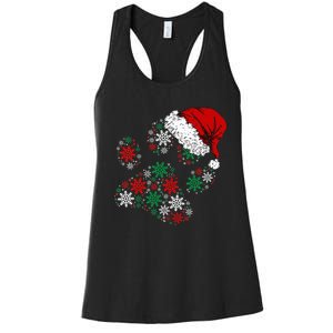 Festive Holiday Dog Paws with Santa Hat and Snowflake Lights Women's Racerback Tank