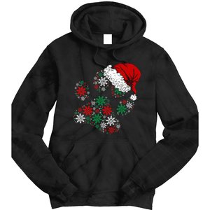 Festive Holiday Dog Paws with Santa Hat and Snowflake Lights Tie Dye Hoodie