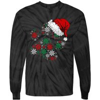 Festive Holiday Dog Paws with Santa Hat and Snowflake Lights Tie-Dye Long Sleeve Shirt