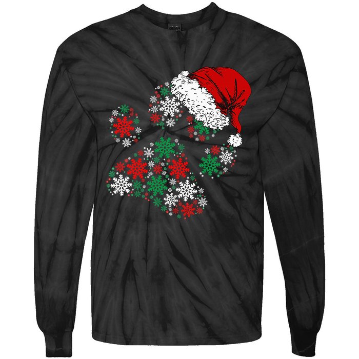 Festive Holiday Dog Paws with Santa Hat and Snowflake Lights Tie-Dye Long Sleeve Shirt