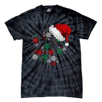 Festive Holiday Dog Paws with Santa Hat and Snowflake Lights Tie-Dye T-Shirt