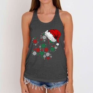 Festive Holiday Dog Paws with Santa Hat and Snowflake Lights Women's Knotted Racerback Tank