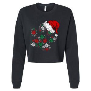 Festive Holiday Dog Paws with Santa Hat and Snowflake Lights Cropped Pullover Crew