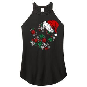 Festive Holiday Dog Paws with Santa Hat and Snowflake Lights Women's Perfect Tri Rocker Tank