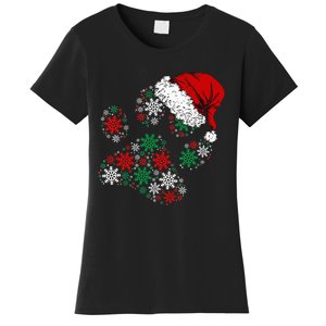 Festive Holiday Dog Paws with Santa Hat and Snowflake Lights Women's T-Shirt