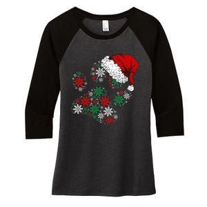 Festive Holiday Dog Paws with Santa Hat and Snowflake Lights Women's Tri-Blend 3/4-Sleeve Raglan Shirt