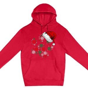 Festive Holiday Dog Paws with Santa Hat and Snowflake Lights Premium Pullover Hoodie