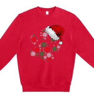 Festive Holiday Dog Paws with Santa Hat and Snowflake Lights Premium Crewneck Sweatshirt