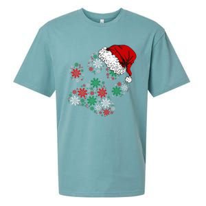 Festive Holiday Dog Paws with Santa Hat and Snowflake Lights Sueded Cloud Jersey T-Shirt