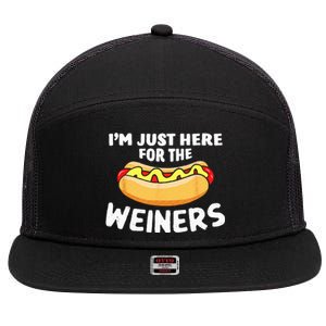 Funny Hot Dog I'm Just Here For The Wieners 4th Of July 7 Panel Mesh Trucker Snapback Hat