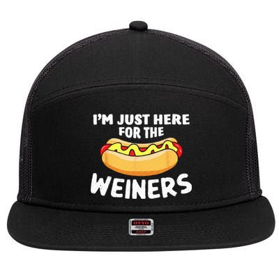 Funny Hot Dog I'm Just Here For The Wieners 4th Of July 7 Panel Mesh Trucker Snapback Hat