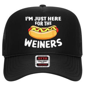 Funny Hot Dog I'm Just Here For The Wieners 4th Of July High Crown Mesh Back Trucker Hat