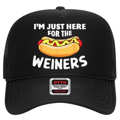 Funny Hot Dog I'm Just Here For The Wieners 4th Of July High Crown Mesh Back Trucker Hat