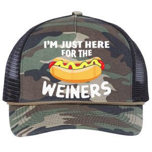 Funny Hot Dog I'm Just Here For The Wieners 4th Of July Retro Rope Trucker Hat Cap