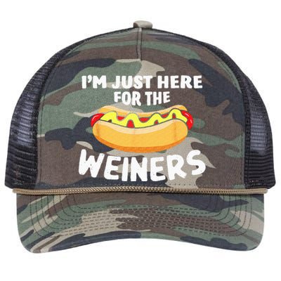 Funny Hot Dog I'm Just Here For The Wieners 4th Of July Retro Rope Trucker Hat Cap