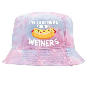 Funny Hot Dog I'm Just Here For The Wieners 4th Of July Tie-Dyed Bucket Hat