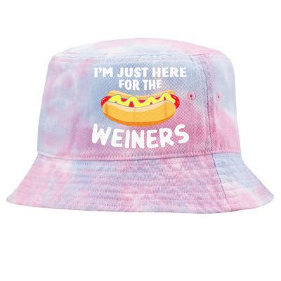 Funny Hot Dog I'm Just Here For The Wieners 4th Of July Tie-Dyed Bucket Hat