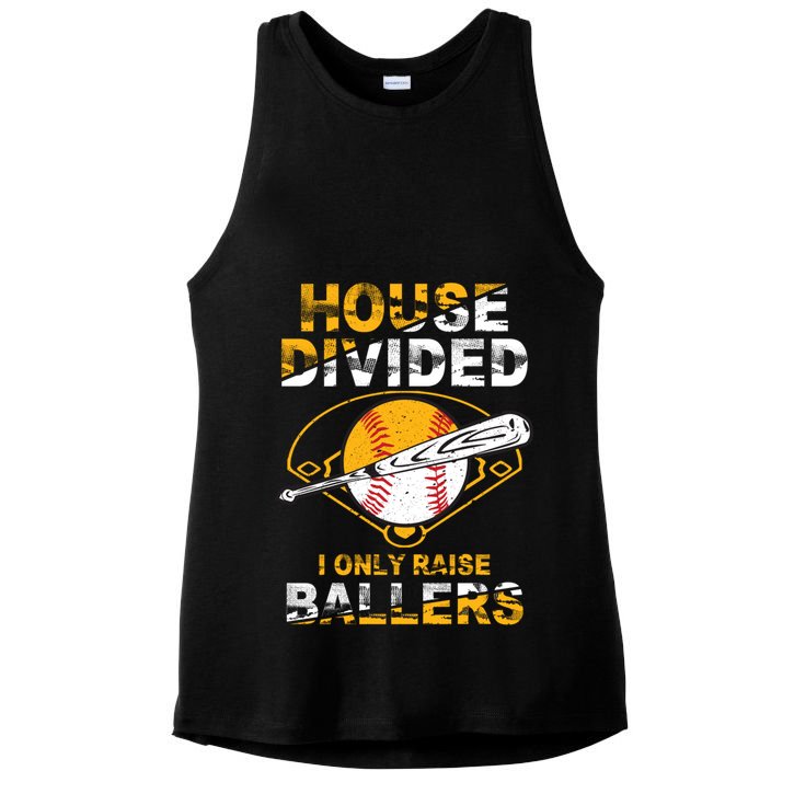 Funny House Divided I Only Raise Ballers Softball Baseball Gift Ladies PosiCharge Tri-Blend Wicking Tank