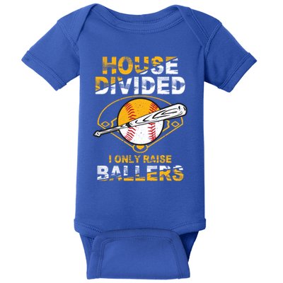 Funny House Divided I Only Raise Ballers Softball Baseball Gift Baby Bodysuit