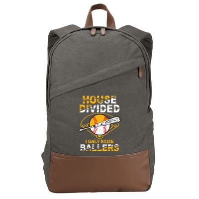 Funny House Divided I Only Raise Ballers Softball Baseball Gift Cotton Canvas Backpack