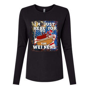 Funny Hot Dog Independence Day I’M Just Here For The Weiners Gift Womens Cotton Relaxed Long Sleeve T-Shirt