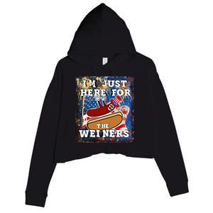 Funny Hot Dog Independence Day I’M Just Here For The Weiners Gift Crop Fleece Hoodie