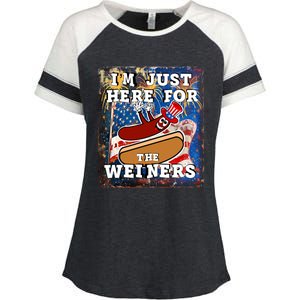 Funny Hot Dog Independence Day I’M Just Here For The Weiners Gift Enza Ladies Jersey Colorblock Tee